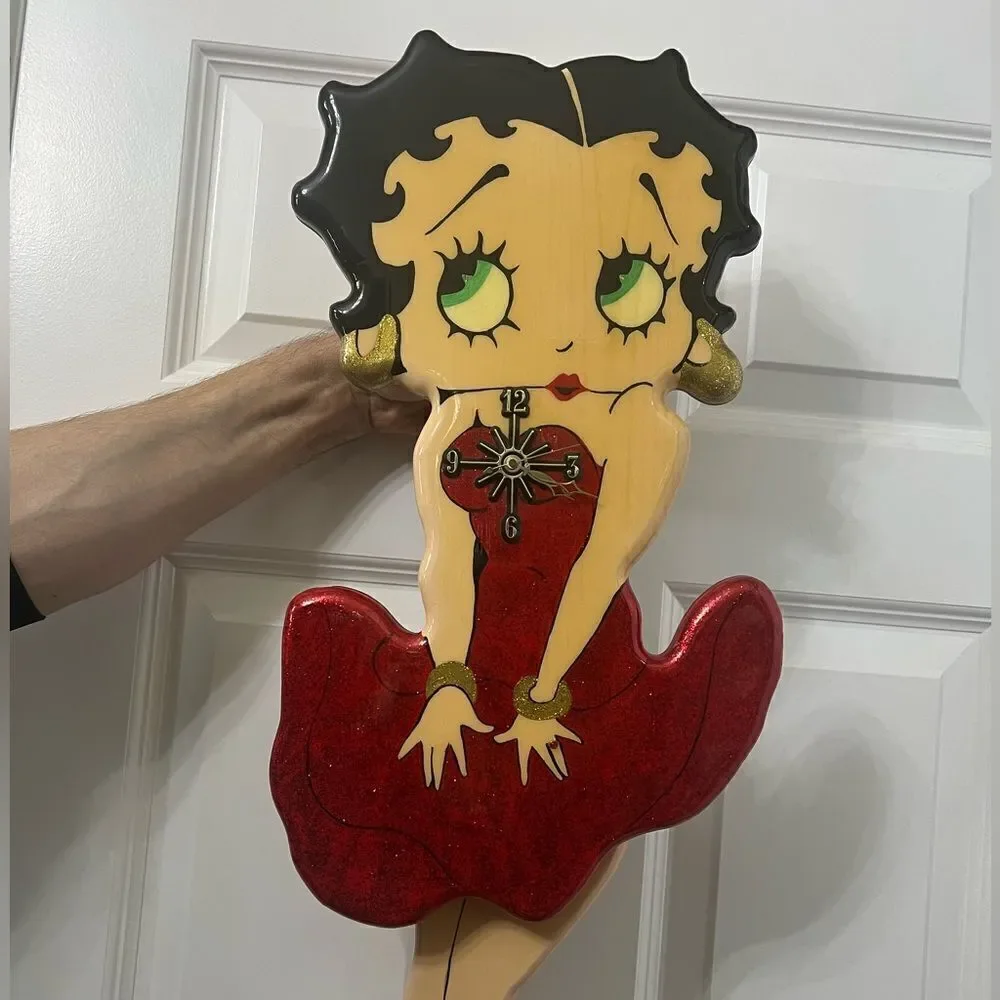 Vintage Rare Large Betty Boop Glitter Pendulum Wall Clock